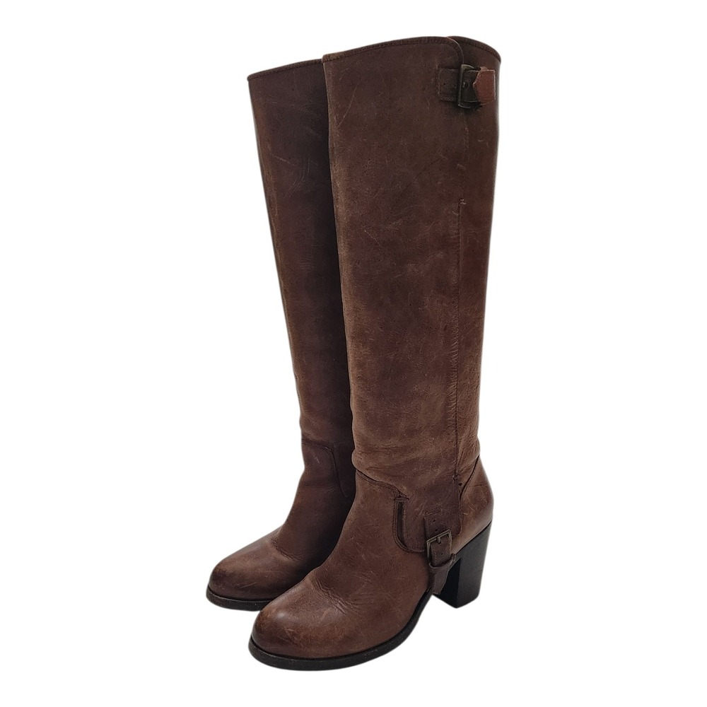 Ariat Brown Leather Tall‎ Riding Boots Block Heel Buckle Gold Coast Womens 7.5 B